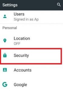 Security under personal section on nougat 7.0 phone