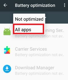 Select all apps in battery optimization