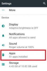 Tap on apps under phone settings