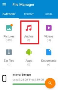 Tap on audio on Moto G4 plus phone