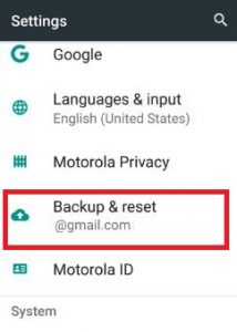Tap on backup and reset under phone settings