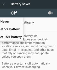 Turn on battery saver automatically on android Nougat 7.0