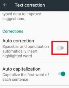 turn off auto correction android Nougat
