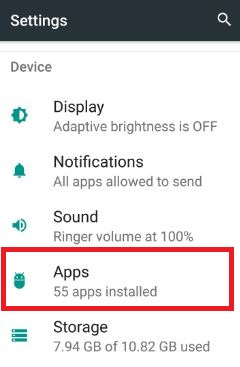 Apps under device section in moto G4 plus phone