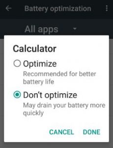 Don't optimize app on android nougat phone