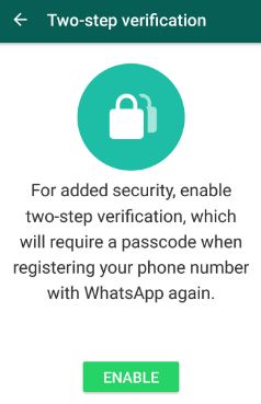 Enable WhatsApp two step verification android phone