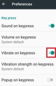 Enable keyboard vibration android nougat 7.0