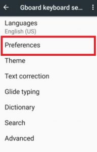 Preferences in Gboard keyboard settings in nougat