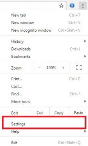Settings on chrome browser