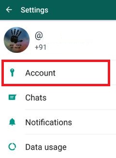 Tap on account settings in WhatsApp app