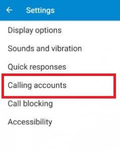 Tap on calling accounts under phone settings
