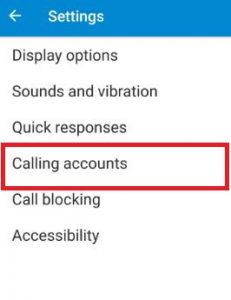 Tap on calling accounts under settings