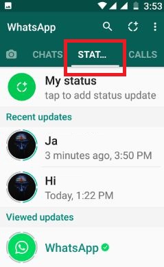 Tap on status screen in WhatsApp