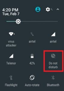 Touch on Do Not Disturb mode on home screen bar