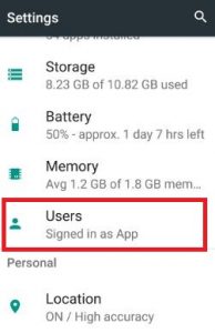 Touch user under device section in nougat