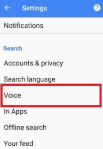 Touch voice under search option