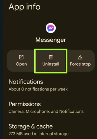 Uninstall Messenger and Re-install to Fix Facebook Messenger Not Working 2023