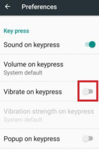 disable keyboard vibration android phone