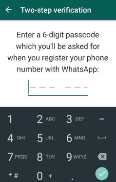 six digit passcode for WhatsApp two step verification