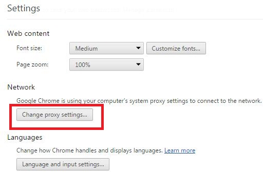 Change proxy settings in Google Chrome browser