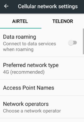 Check cellular network settings nougat device