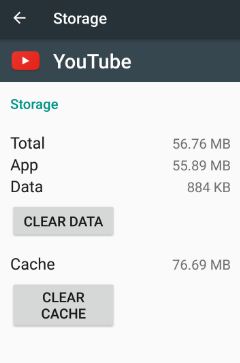 Clear the cache data of YouTube app on android