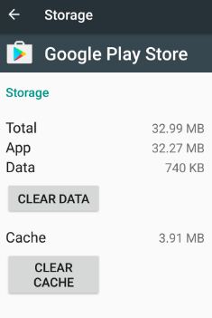 Clear the cache and data play store to fix app error