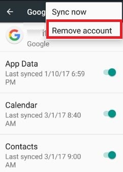 Delete Google account from android device