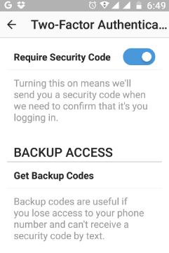 Enable Two-Factor Authentication Instagram android