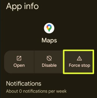Force Stop Google Maps App to fix Google Maps Not Talking Issue