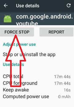 Force stop YouTube app in android phone