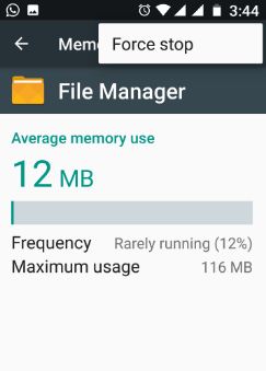 Force stop file manager in android phone