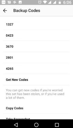 Instagram backup codes if not recevie security code android