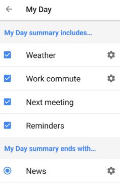 My day settings in Assistant