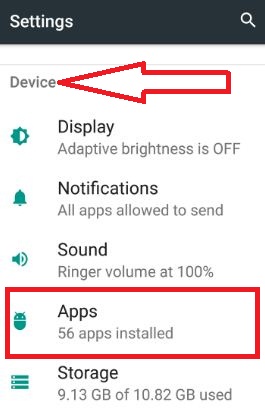 Open apps in device section moto G4 plus phone