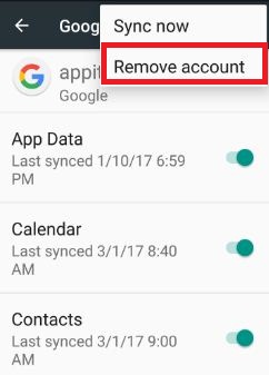 Remove Gmail account from android device nougat