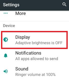 Tap Display in device section on phone settings