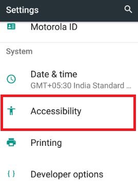 Tap accessibility in system section under phone settings