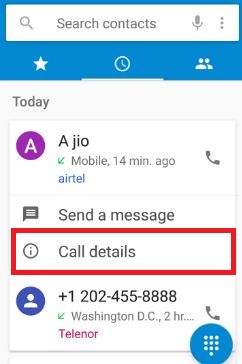 Tap call details in android nougat 7.0