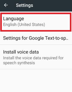 Tap language in settings of Google text-to-speech