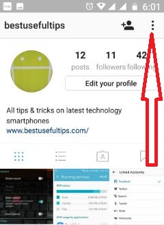 Tap more in instagram profile page