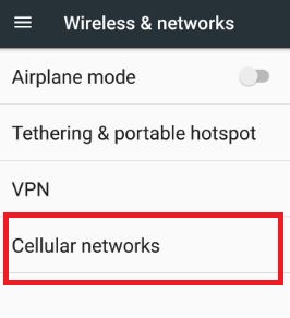 Tap on Cellular networks under wireless & networks settings nougat