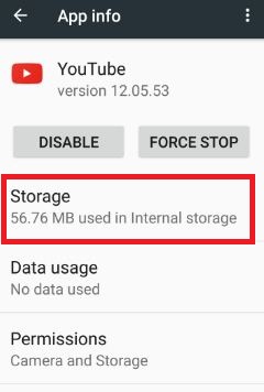 Tap on Storage in YouTube app