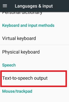 Text-to-speech under speech section