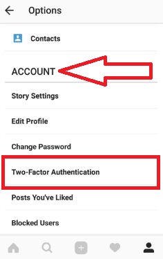 Two-factor authentication in instagram android