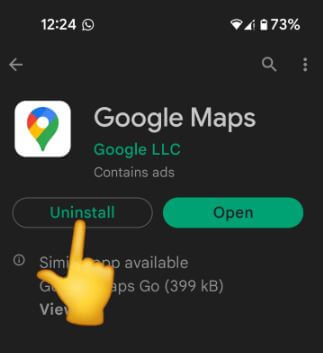 Uninstall Google Maps app to fix Google Maps Voice Not Working in Car