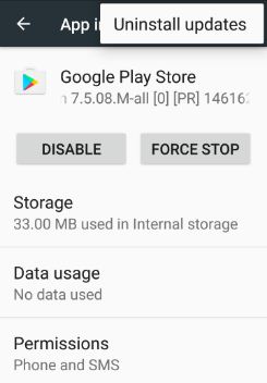 Uninstall Google play store updates