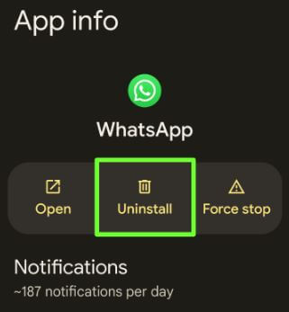Uninstall WhatsApp on Android devices
