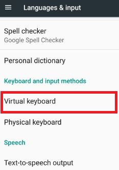 Virtual keyboard in android phone