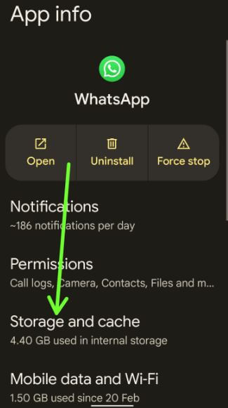 WhatsApp Storage and cache settings on Android